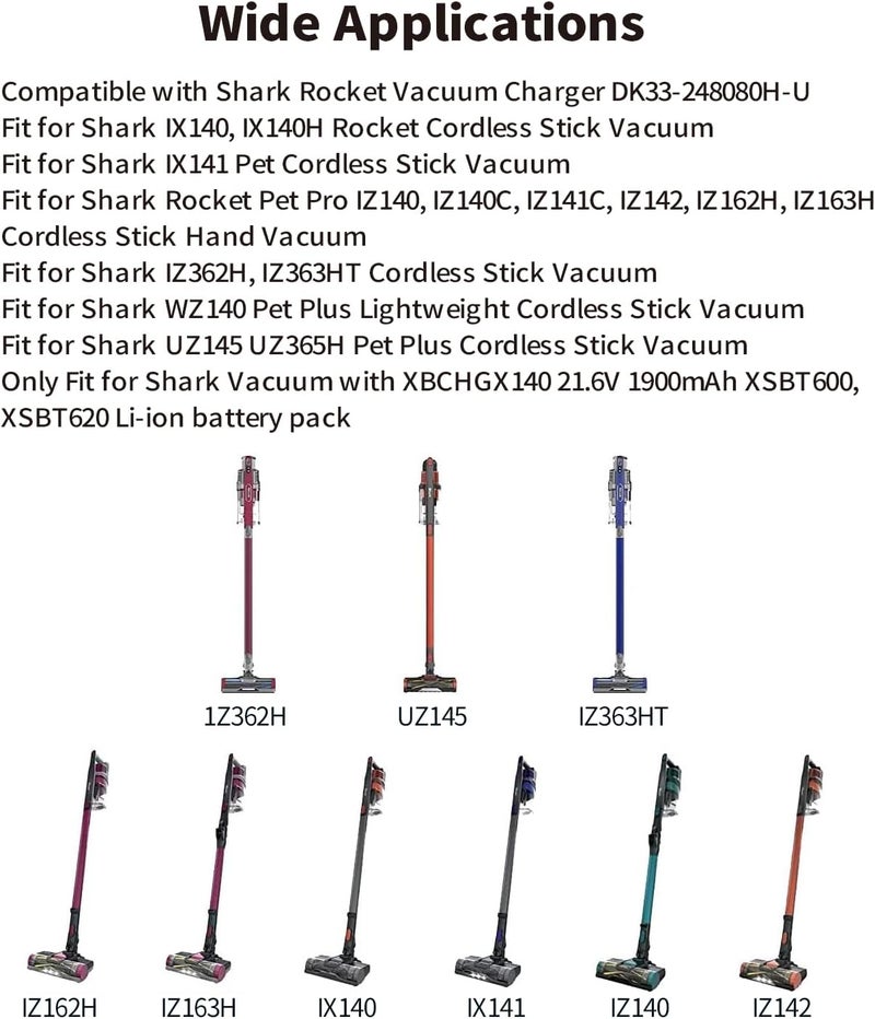 Tonton شاحن 24.8 فولت لجهاز Shark Rocket Pro DK33-248080H-U Pet Pro IZ162H IZ163H IZ362H IZ363H IZ162HC IX140 IX141 IZ140 IZ142 UZ145 UZ365H WZ140 XBCHGX140 XSBT620 بديل سلك الطاقة لجهاز Shark اللاسلكي - Image 2